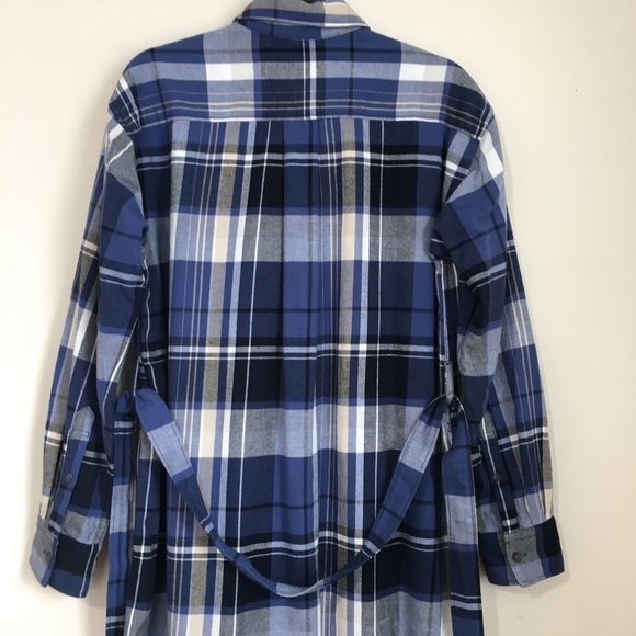 Uniqlo Blue Plaid Flannel Button Up Checked Slouchy Shirtdress - Picture 6 of 16